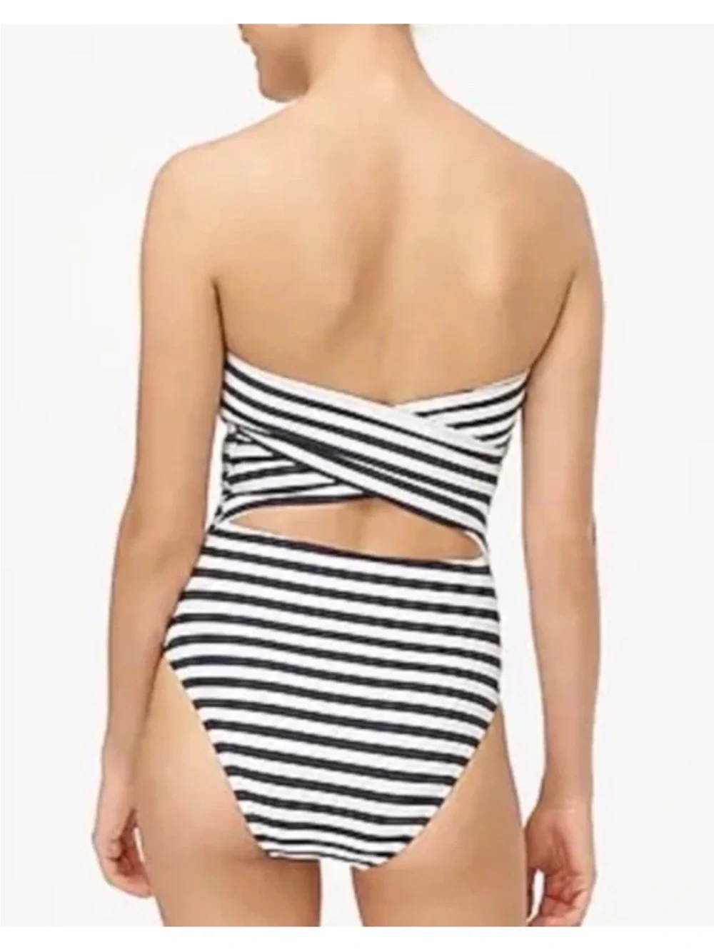 J.Crew Cross-Back Bandeau One-Piece Swimsuit in Classic Stripe 4 no straps